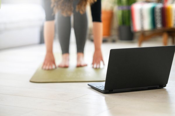Someone with Voip call on while doing yoga